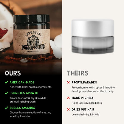 Johnny Slicks Oil Based Pomade | Organic Hair Styling for Men, Low to Medium Hold | Promotes Healthy Hair Growth & Helps Hydrate Dry Skin, (Original, 4 Ounce) Veteran Owned, USA Made.