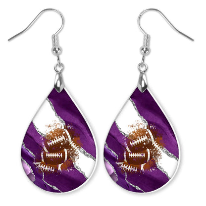 Purple Football Earrings for Women College Gameday Jewelry Sports School Team Spirit Fan Gift Handmade by The Painted Pug (Purple White Silver)