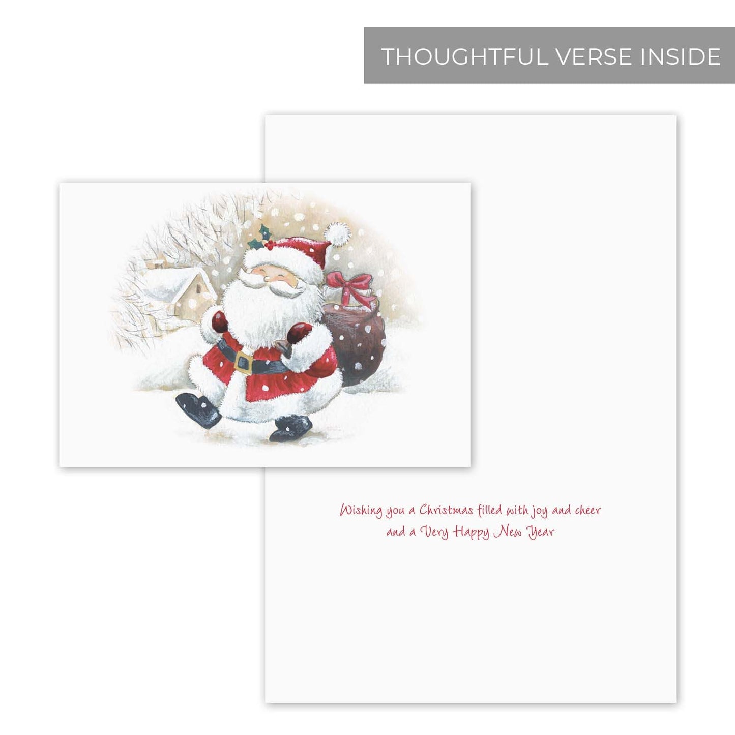 Canopy Street Masterpiece Happy Santa Christmas Cards / 16 Holiday Cards With Coordinating White Envelopes Set / 5 5/8" x 7 7/8" Jolly Winter Greeting Cards With Inside Verse/Made In The USA