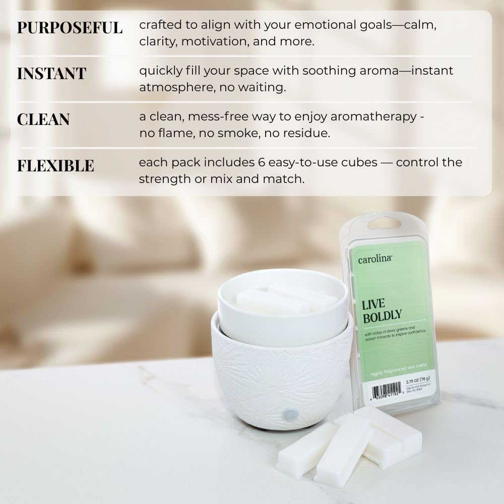 Carolina Live Boldly Scented Wellness Wax Melts, Wax Melt Warmer Cubes, Long Lasting Scented Wax Warmer Cubes, 4 Pack, 6 Cubes Each - Made in The USA