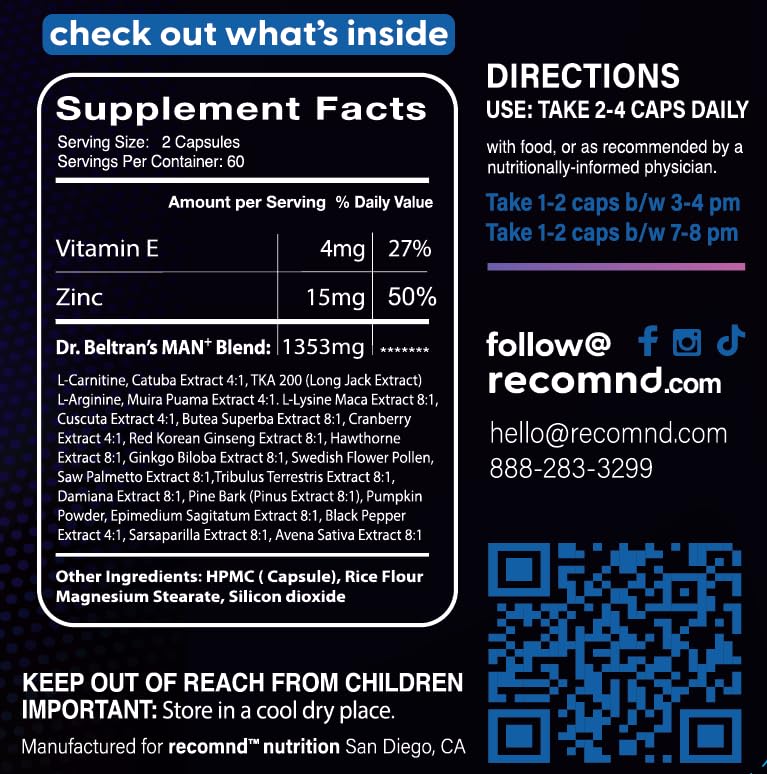 recomnd Nutrition - Man+ Formula, Energy Support, Muscle Support, and Prostate Health Supplements for Men with Vitamin E, Saw Palmetto, Red Korean Ginseng, and More, 120 Capsules