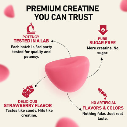 WILD GAINZ Creatine Monohydrate Gummies for Men & Women 5000mg - Sugar-Free Strawberry Flavor, Vegan, Non-GMO, Gluten-Free. Supports Muscle Growth, Strength & Focus. Made in USA - 120 Chews