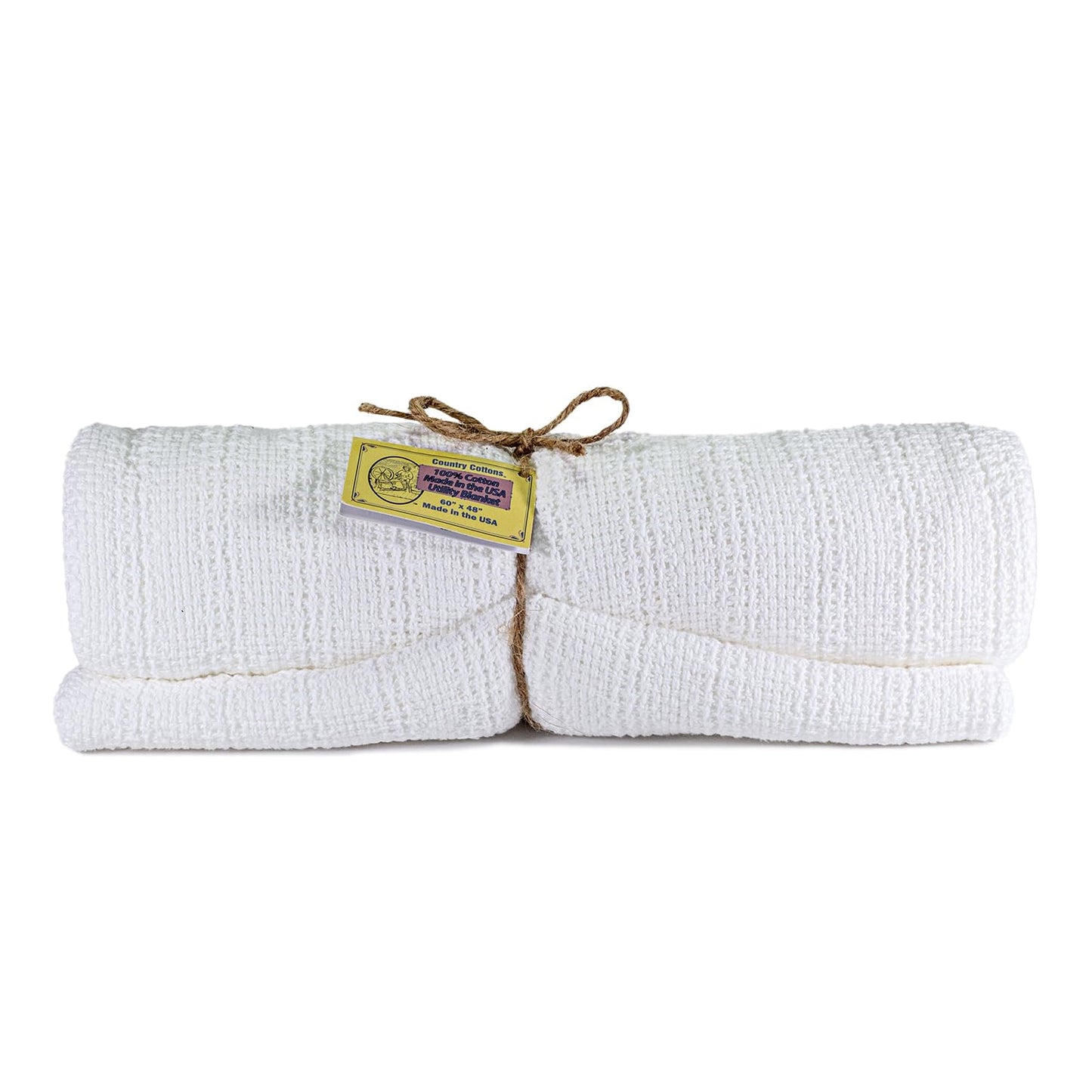 Country Cottons 100% Cotton, 100% Made in The USA Utility Blanket 60"x48" for Travel or Home (White)
