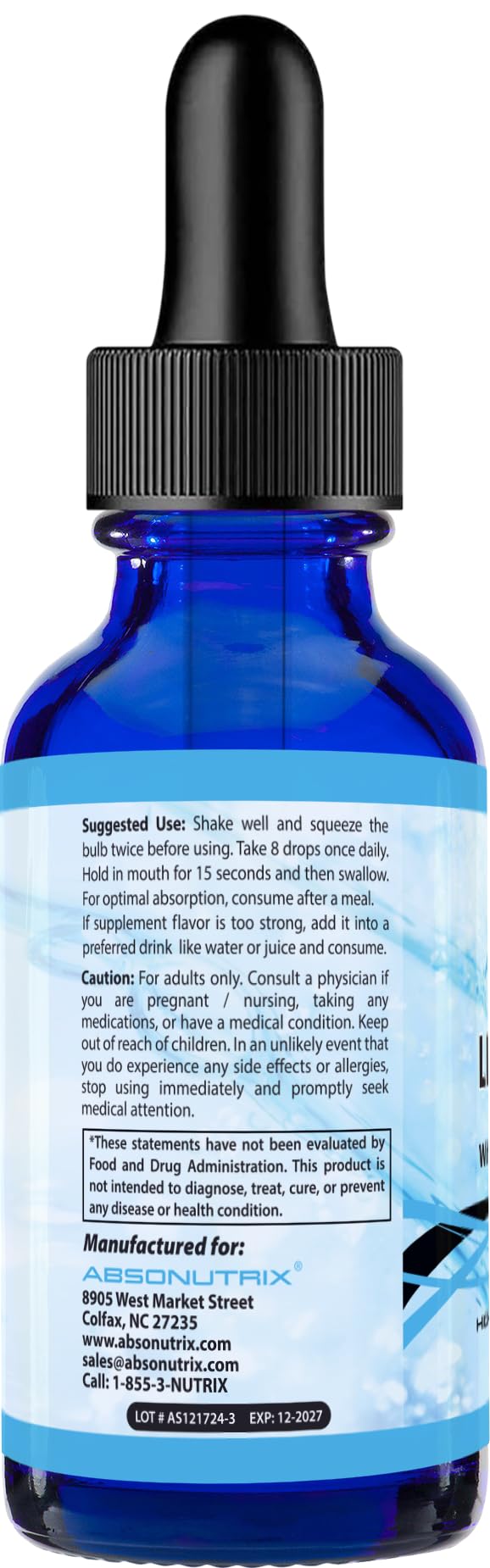 Absonutrix LionClarity Dmae with Lions Mane Mushroom Liquid, 390 mg, 4 FL Oz Liquid, 302 Servings, Made in USA, Plant-Based Ingredients, DMAE, Lion’s Mane, Huperzine A, Green Tea Extract, Non-GMO