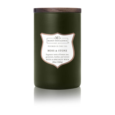 Manly Indulgence Green Moss & Stone Scented Jar Candle, Signature Collection, Wood Wick, Green, 20 oz - Up to 120 Hours Burn