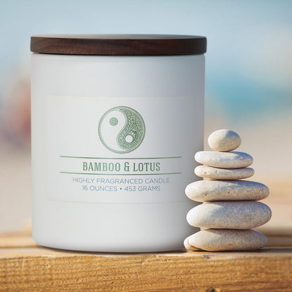 Carolina Bamboo Lotus Scented Candle, 16 oz Wellness Relaxing Aromatherapy Candle, 2 Wick White Jar Soy Blend Wax, Candles for Home, 60H Burn - Made in The USA