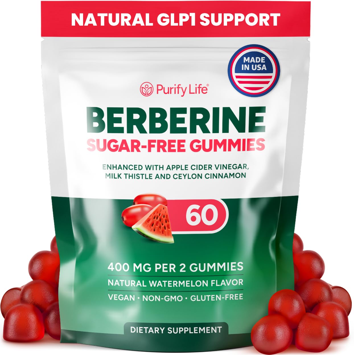 GLP1 Support for Weight Loss - Sugar-Free Berberine Complex Gummies w Ceylon Cinnamon, Milk Thistle, ACV [AMPK Metabolic Activator] Berberine Supplement for Appetite Control, Carb Blocker & Fat Burn