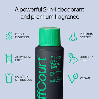 OffCourt - Natural Deodorant Body Spray for Men and Women - Aluminum Free - Whole Body Deodorant for Women and Men - Bold, Long-Lasting Coconut Water and Sandalwood Scent, 3.4 Ounce (Pack of 1)