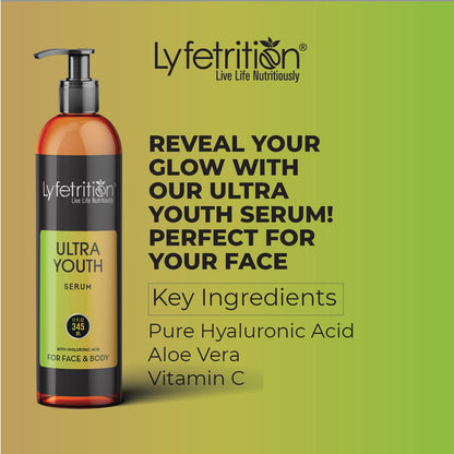 Lyfetrition Ultra Youth Serum | 12 oz Large Bottle | Anti Wrinkle Face Serum Hyaluronic Acid Wrinkle Reducing Formula For Face Topical Facial Serum For Flawless Skin Restores Boost Collagen