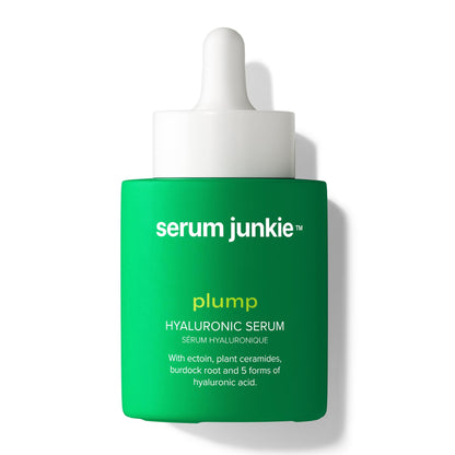 serum junkie PLUMP Hyaluronic Acid Serum with 5D Hyaluronic Complex, Ectoin, Plant Ceramides, Vitamins B5 & E, Deep Hydration, Strengthens Skin Barrier, Fragrance-Free, 1 fl oz