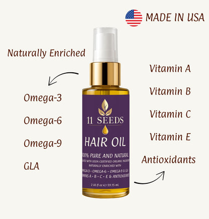 Hair Oil Naturally Enriched with Omega-3-6-9, GLA, Vitamins A, B, C, E, Lightweight Blend Supports Revitalize, Shine, Frizz Control, Color Safe, Helps Reduce Split Ends, UV & Heat - Silicone Free