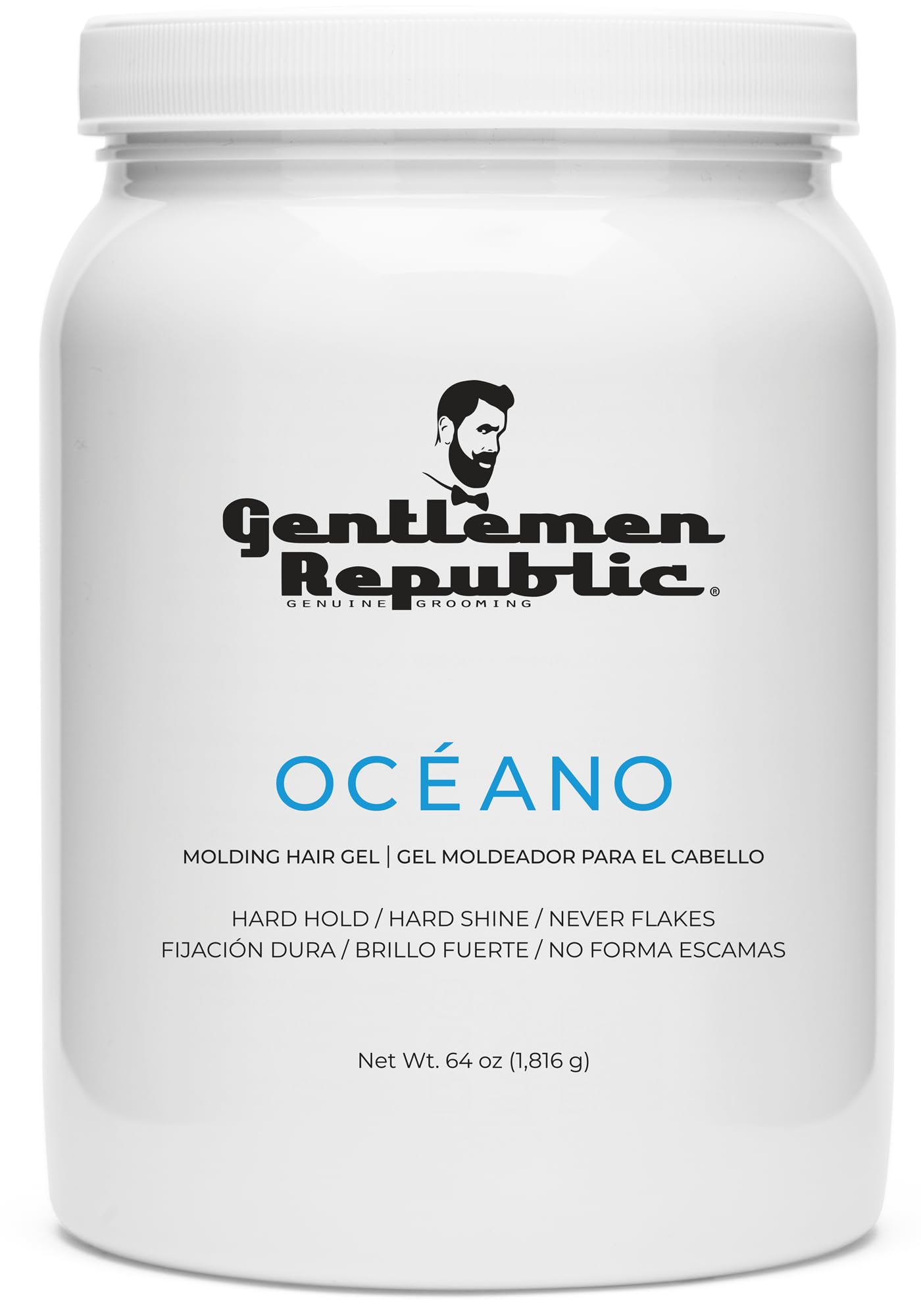 Gentlemen Republic Oceano Men's Hair Gel 64oz without Pump - Strong Touchable Hold and High Shine Styling Gel for Hair, 100% Alcohol-Free Professional Formula with Fresh Scent, Mens Hair Product