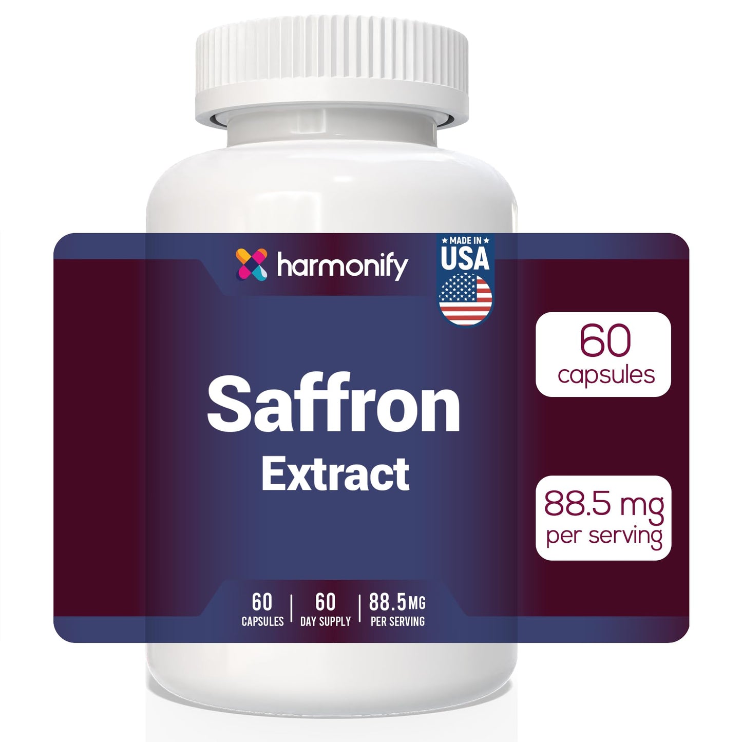 HARMONIFY Saffron Supplements 88.5mg – Mood, Eye & Appetite Support – 60 Capsules | Natural Saffron Supplement from Crocus Sativus L. | Non-GMO, Vegan-Friendly