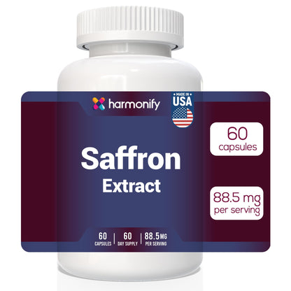 HARMONIFY Saffron Supplements 88.5mg – Mood, Eye & Appetite Support – 60 Capsules | Natural Saffron Supplement from Crocus Sativus L. | Non-GMO, Vegan-Friendly