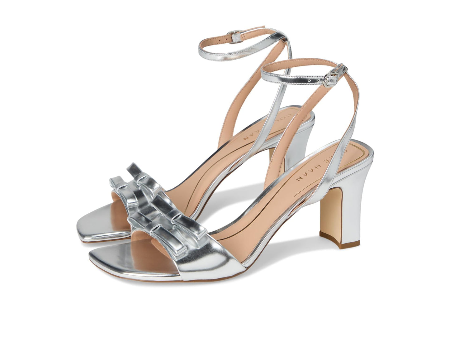 Cole Haan Women's Noella Bow Sandal Platform, Silver Specchio Leather, 9.5