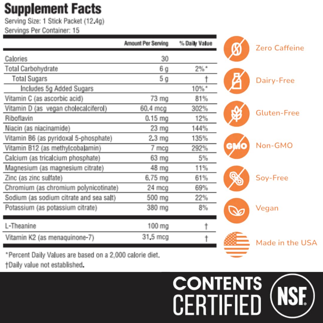 Hyburst Electrolyte & Vitamin Supplement Powder, Drink Mix with B12, L-Theanine, D3, K2, Zinc, Magnesium, Potassium, Supports Calm Focus & Energy, Tropical Variety Pack, 15 Pack