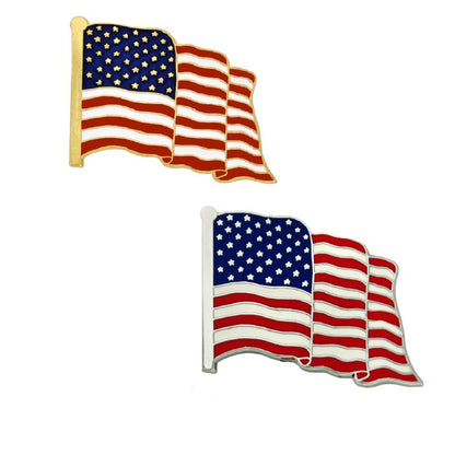 PinMart's 2 Pack Made in the USA Waving American Flag Enamel Lapel Pins