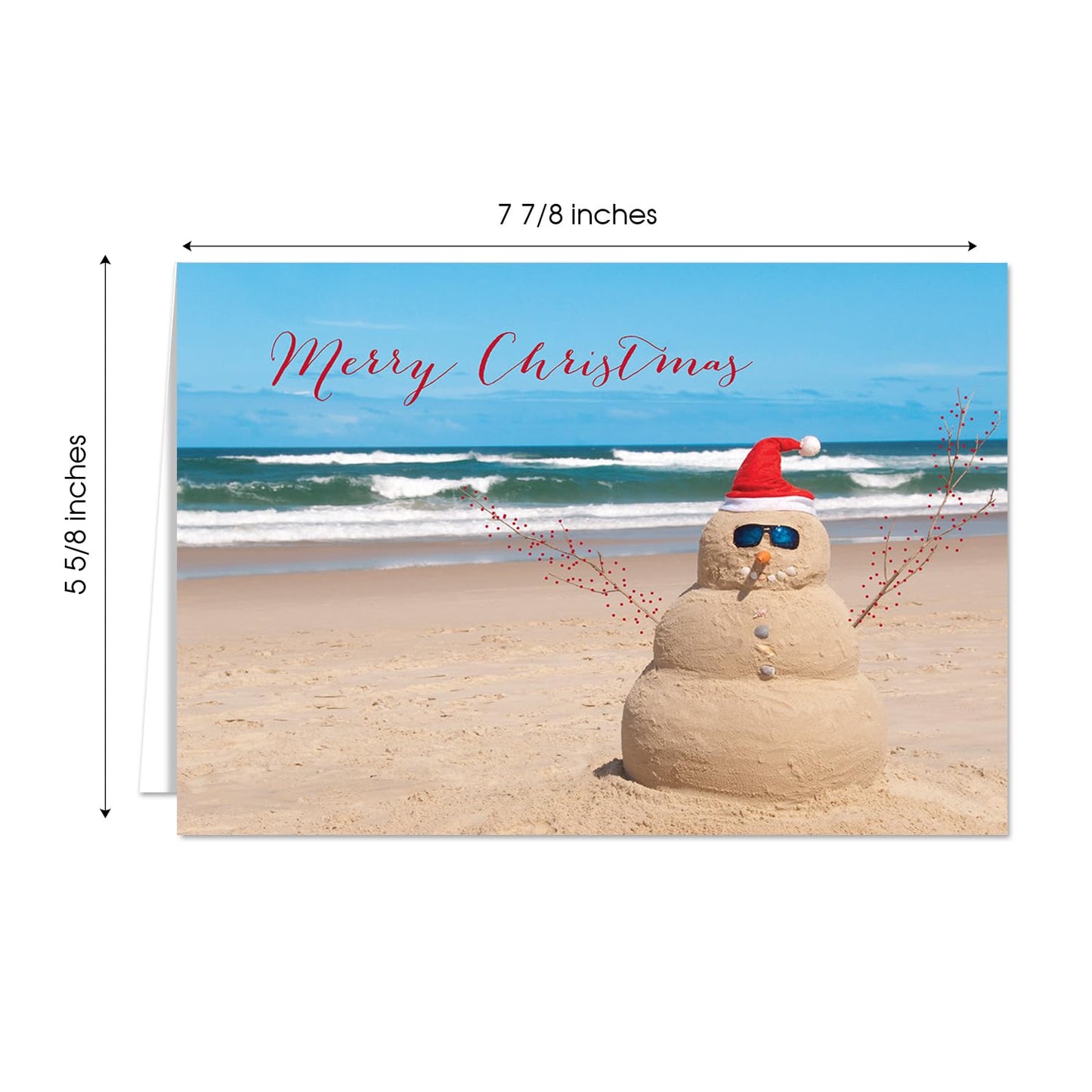 Canopy Street Masterpiece Beach Snowman Cards / 16 Merry Christmas Holiday Card Set With White Envelopes / 5 5/8" x 7 7/8" Winter Greeting Cards With Meaningful Inside Verse