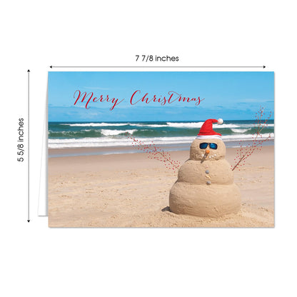 Canopy Street Masterpiece Beach Snowman Cards / 16 Merry Christmas Holiday Card Set With White Envelopes / 5 5/8" x 7 7/8" Winter Greeting Cards With Meaningful Inside Verse