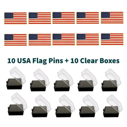 PinMart's Magnetic American Flag Patriotic Suit Jacket Lapel Pin with Clear Plastic Gift Box For Pin with Protective Foam - 10 Pack