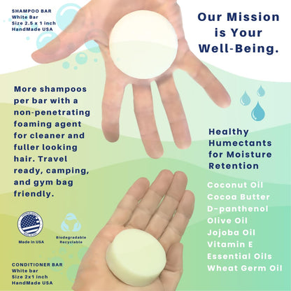 SPIRALEAF Solid Shampoo Bar & Conditioner Bar Set, PEPPERMINT Essential Oil, Limited Ingredients, Concentrated Formula, Fragrance-Free, Dye-Free, Premium Hair Care and Shave Bars