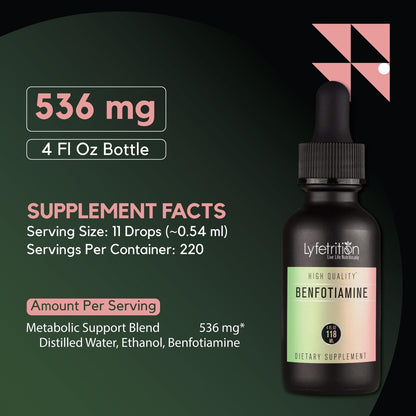 Lyfetrition Benfotiamine 118 ml, 4 FL Oz Liquid, 220 Servings, Made in USA, Quick Absorption, Potent Ingredients, Non-GMO