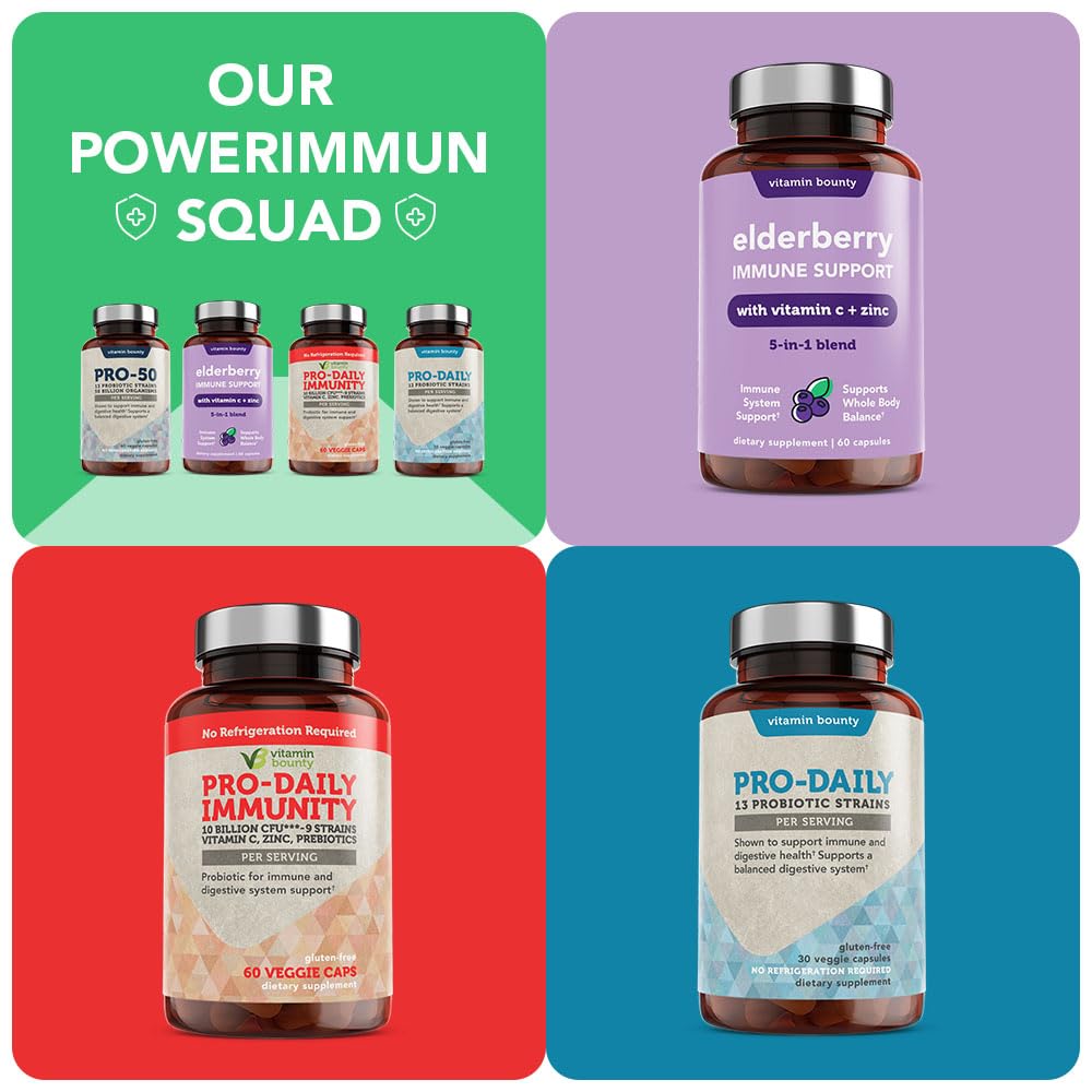 Vitamin Bounty Pro-50 Probiotics 50 Billion CFU for Women & Men - 13 Multi Strain Probiotic + Prebiotic - Digestive Health Supplements for Gut Health Support - Delayed Release Capsules for Men & Women