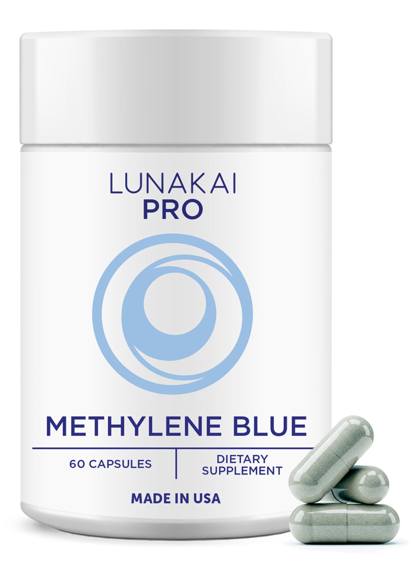 Lunakai PRO USA Made Methylene Blue Capsules Pharmaceutical Grade with Vitamin C, B6, B12 – 3rd-Party Tested Daily Brain & Focus Support Supplement for Humans, 60ct