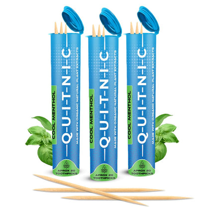 PurePix Quit-NIC Infused Flavored Toothpicks to Help Quit Smoking - Nicotine Free - Non-GMO, Vegan. (Cool Menthol Kosher 3 Pack)