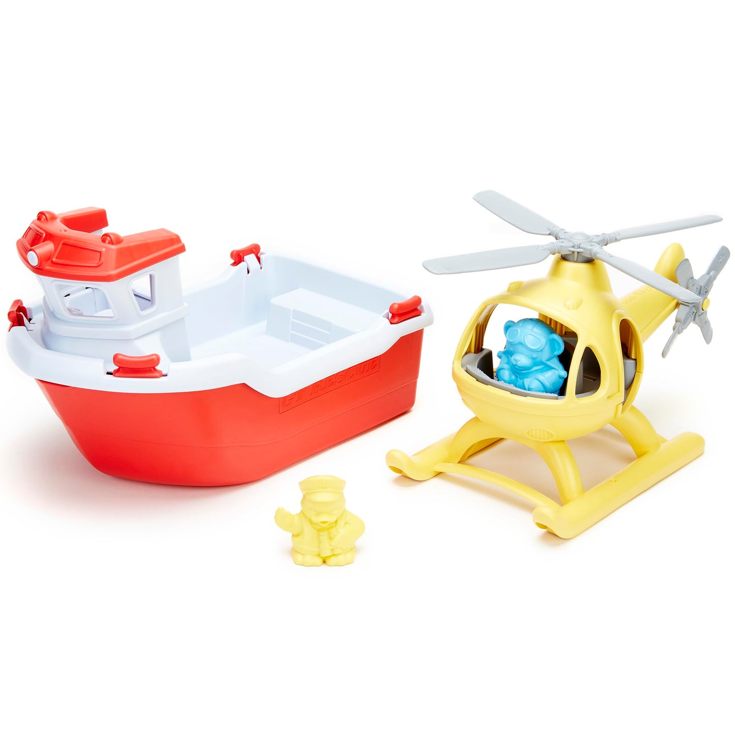 Green Toys Rescue Boat with Helicopter Red, 1 EA