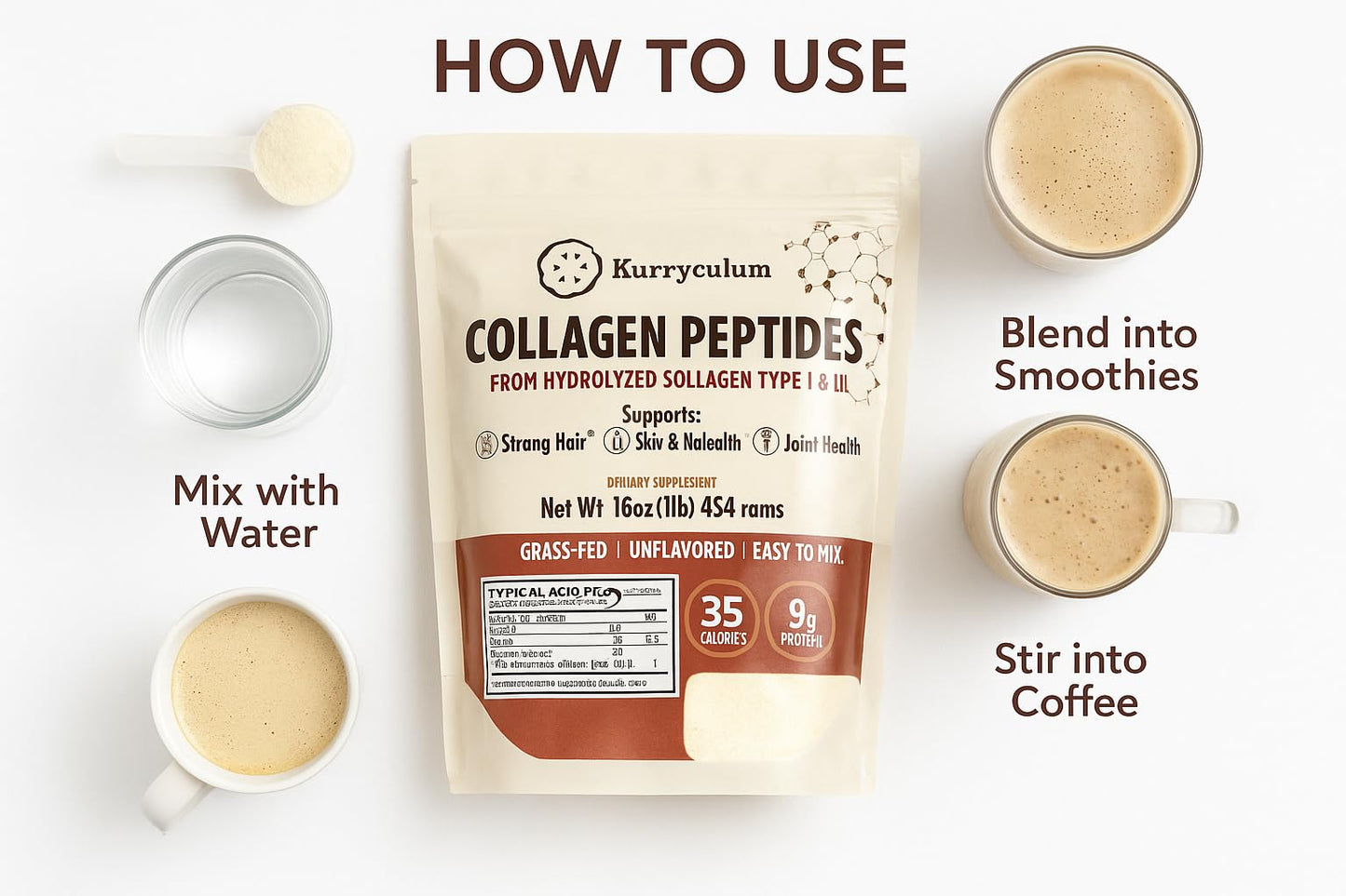 Collagen Peptides Powder - Naturally-Sourced Hydrolyzed Collagen Powder - Hair, Skin, Nail, and Joint Support - Type I & III Grass-Fed Collagen Supplements for Women and Men - 41 Servings - 16oz