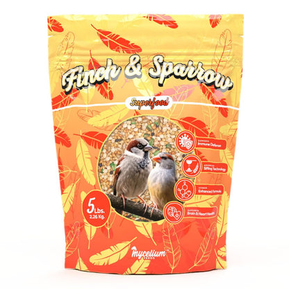 Mycelium Finch & Sparrow Superfood (5 LBS) | Organic Bird Food for Small Birds | Vitamin-Enhanced for Immunity, Brain & Heart Support | Non-GMO, Clean Ingredients, Made in USA
