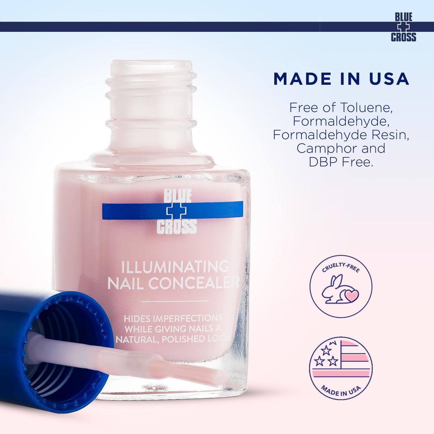 Blue Cross Illuminating Nail Concealer Polish, 5 Minute Manicure, Topcoat & Basecoat Nail Lacquer, Made in USA for Natural Shine, 0.45oz