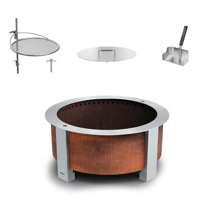 Breeo Smokeless FIrePit Grilling Bundle (X Series 24 Corten Steel, Outpost Grill, Ash Shovel, & Lid) | 27.5 inch Smokeless Fire Pit for Outside | Ideal for Families