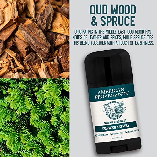American Provenance Aluminum Free Natural Deodorant For Women and Men - Oud Wood and Spruce - 24 Hour Odor Protection - Cruelty Free - Made in the USA (1 pack)