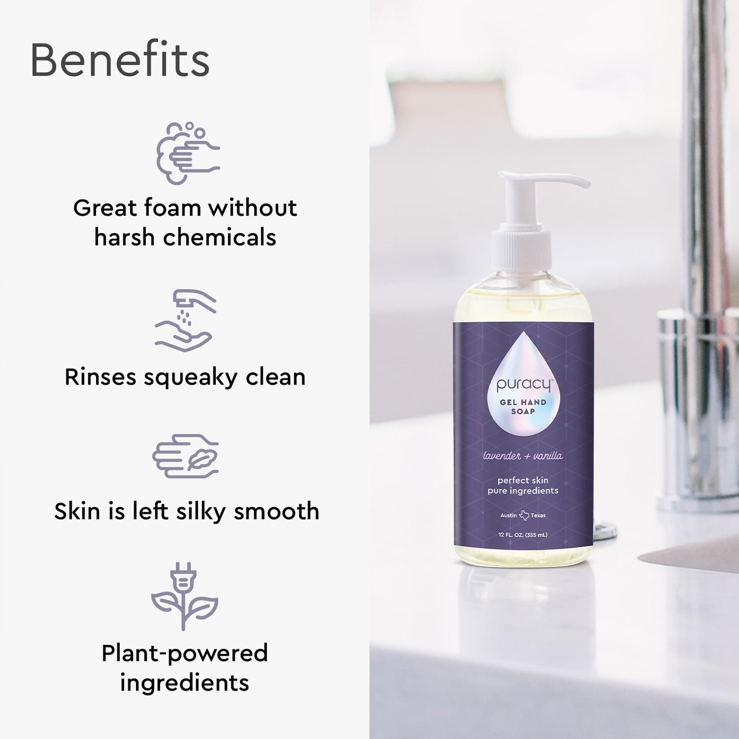 Puracy Organic Hand Soap, For the Professional Hand Washers We've All Become, Moisturizing Natural Gel Hand Wash Soap, Liquid Hand Soap Refills for Soft Skin 12oz, Lavender & Vanilla
