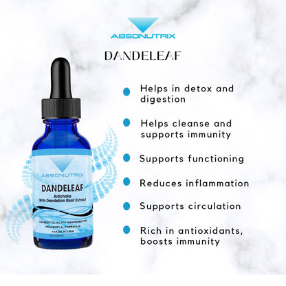 Absonutrix DandeLeaf, 390 mg, 4 FL OZ Liquid, 302 Servings, Made in USA, Potent Plant-Based Ingredients, Artichoke Leaf, Dandelion Root Extract, Gluten-Free, Non-GMO, GMP Certified