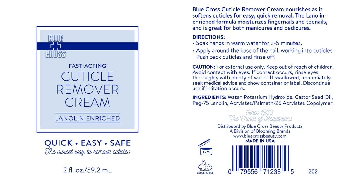 Blue Cross Cuticle Remover Cream for Dry Damaged Cuticles, Moisturizing Cuticle Softener for Nails, Professional Nail Care for Dry Manicures, Brittle Hang Nails, Made in USA, 2oz