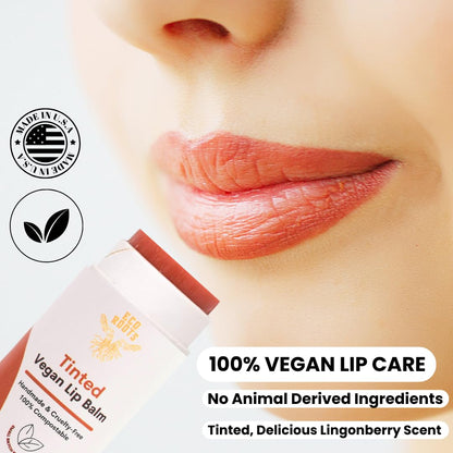 Tinted Lip Balm 2 Pack - Organic and Vegan Lip Moisturizer - Cruelty-Free, Eco-Friendly - Plastic-Free with Compostable Packaging - Made in USA Lip Balm Set