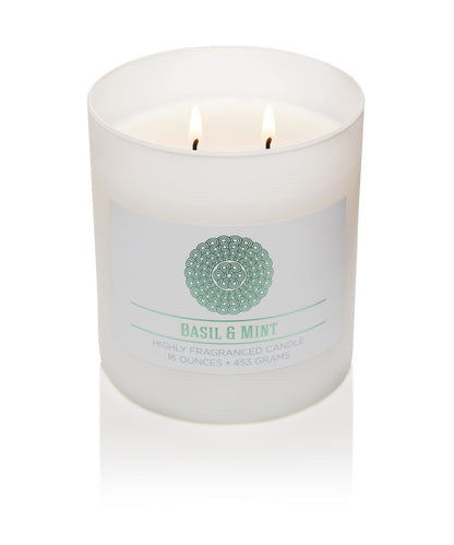 CAROLINA Basil & Mint Scented Candle, 16 oz Wellness Relaxing Aromatherapy Candle, 2 Wick White Jar Soy Blend Wax, Candles for Home, 60H Burn - Made in The USA