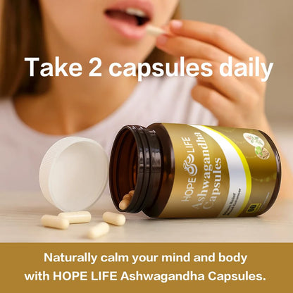 HOPE LIFE Herbal Mood & Sleep Support - Contains Ashwagandha, Spearmint Ext, GABA, Casein Protein Peptide, L-Theanine, Ginger Oil, Black Pepper Extract - Non-GMO, Soy-Free & Gluten-Free, 60 Capsules