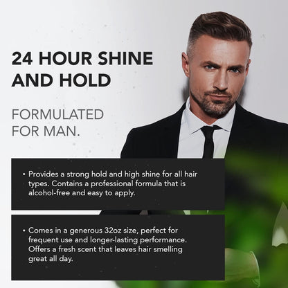 Gentlemen Republic Oceano Men's Hair Gel 32oz W/Pump - Strong Touchable Hold and High Shine Styling Gel for Hair, 100% Alcohol-Free Professional Formula with Fresh Scent, Mens Hair Product Made in USA