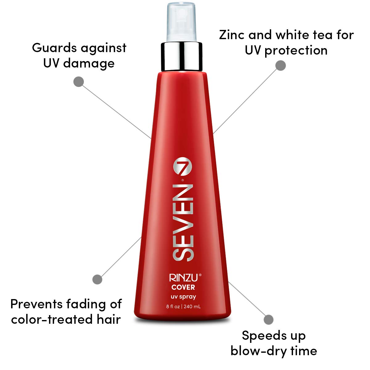 SEVEN Haircare Rinzu Cover UV Hairspray for Men & Women Hair Sunscreen Protection Hairspray for Fine, Medium, Thick Hair + Color Fading with Sunflower Seed Extract, Cruelty Free, Made in USA, 8 oz