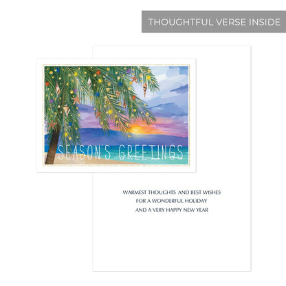 Canopy Street Masterpiece Tropical Sunset Cards / 16 Coastal Holiday Card Set With White Envelopes / 5 5/8" x 7 7/8" Warm Weather Palm Tree Vacation Greeting Cards With Meaningful Inside Verse