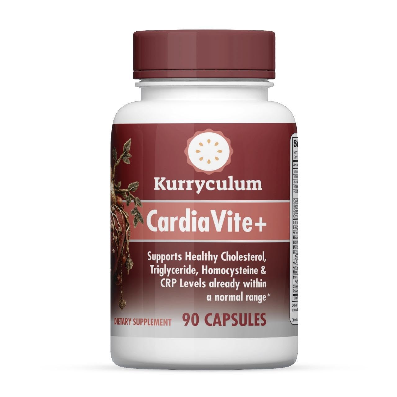 Kurryculum Cardiavite+. Supports Healthy Cholesterol and Triglyceride. GMP Certified,Gluten Free. Made in USA