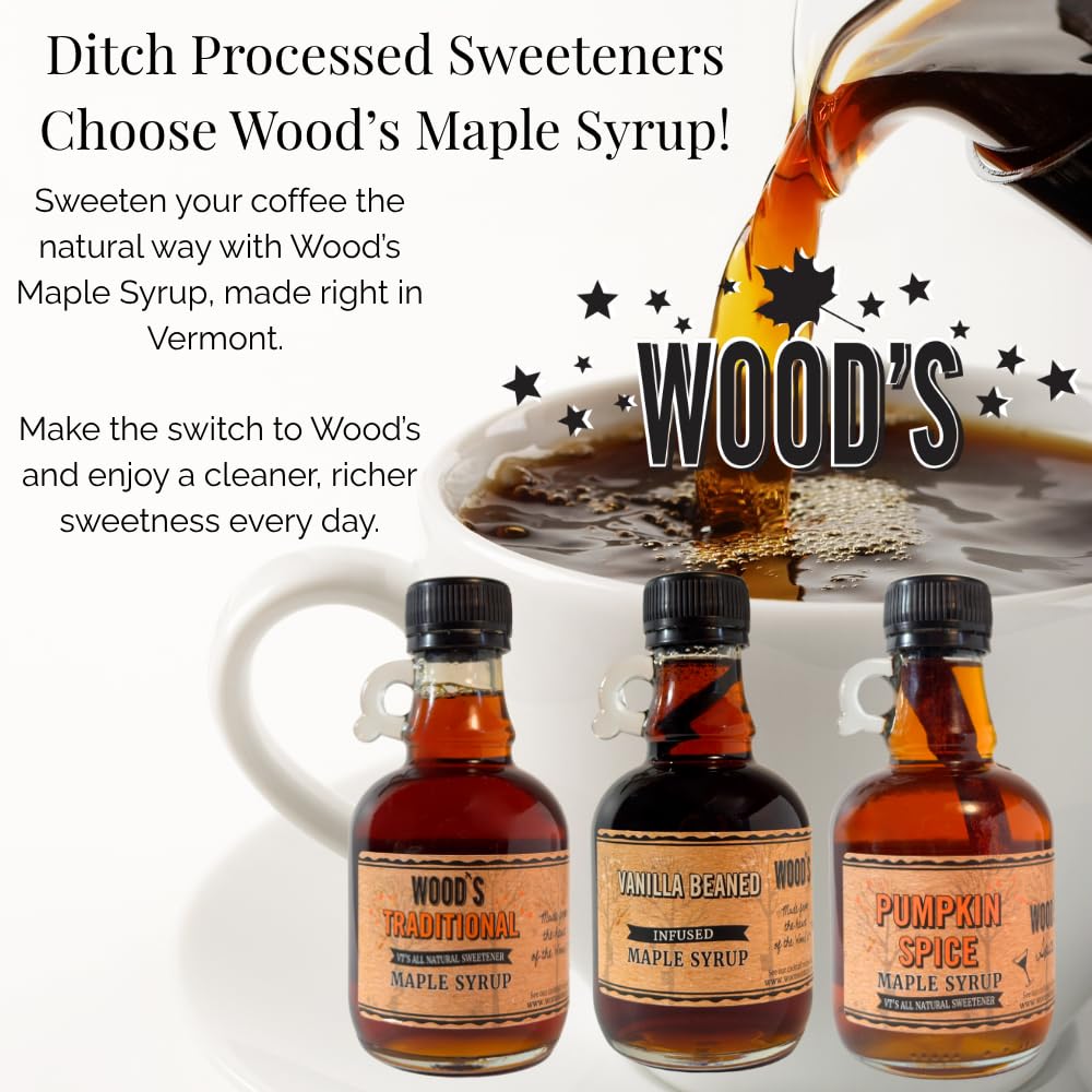 WOOD'S Chocolate Cherry Cordial Infused Maple Syrup – Decadent Vermont Maple Syrup with Dark Cocoa & Succulent Cherries | Small-Batch, All-Natural, Vegan-Friendly Syrup for Breakfast, Desserts & Cocktails | 8.45 Fl Oz