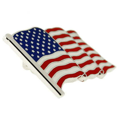 PinMart's Silver Made in the USA American Flag Enamel Lapel Pin & Cufflink Patriotic 2 Pc Bundle set