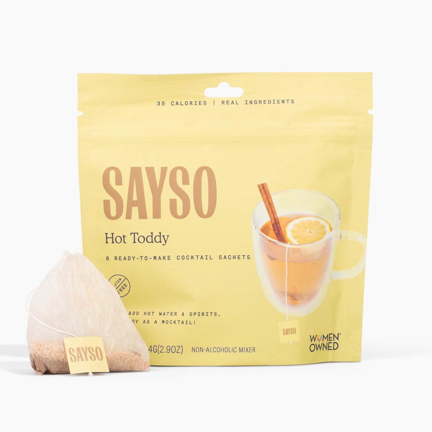 SAYSO Hot Toddy Cocktail Tea Bags - Infuses with Cold Water, Premium Craft with Honey, Cinnamon, Crystallized Lemon & Clove | Organic, Certified Gluten-free, Non-GMO| 35 calories, 8g sugar - 8 count