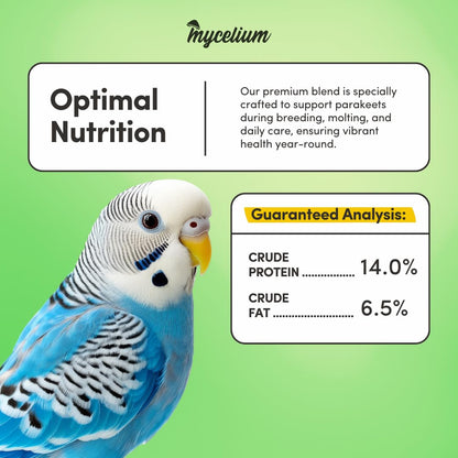 Mycelium Parakeet Feed (5 LB Bag) | Organic Bird Food for Parakeets, Budgies & Small Pet Birds | Supports Skin & Feather Health | Complete, Nutritious Diet | Dust-Free, Non-GMO, Made in USA