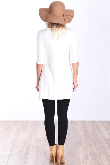 Popana Womens 3/4 Sleeve Tunic Top With Pockets for Leggings Made In USA Pearl